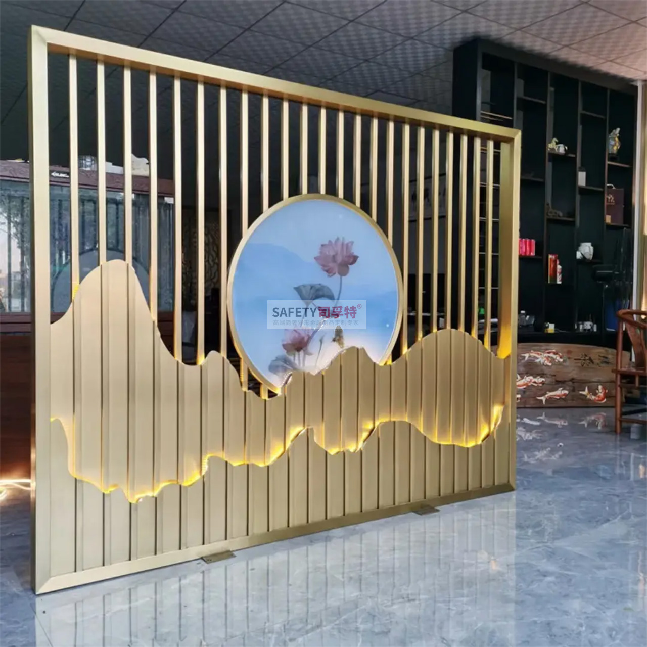 金屬山水屏風(fēng)隔斷：新中式古典風(fēng)，精致優(yōu)雅，輕奢舒適(圖4)